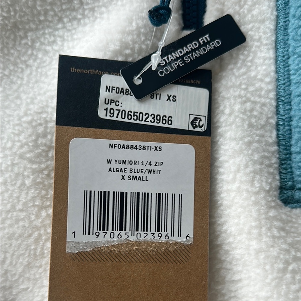 The North Face Algae Blue and White 1/4 Zip Sweatshirt
